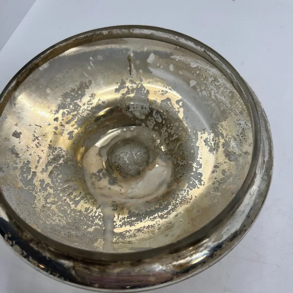 Pottery Barn Mercury Glass Gold Silver Metallic Glass Trinket Jar Box With Lid